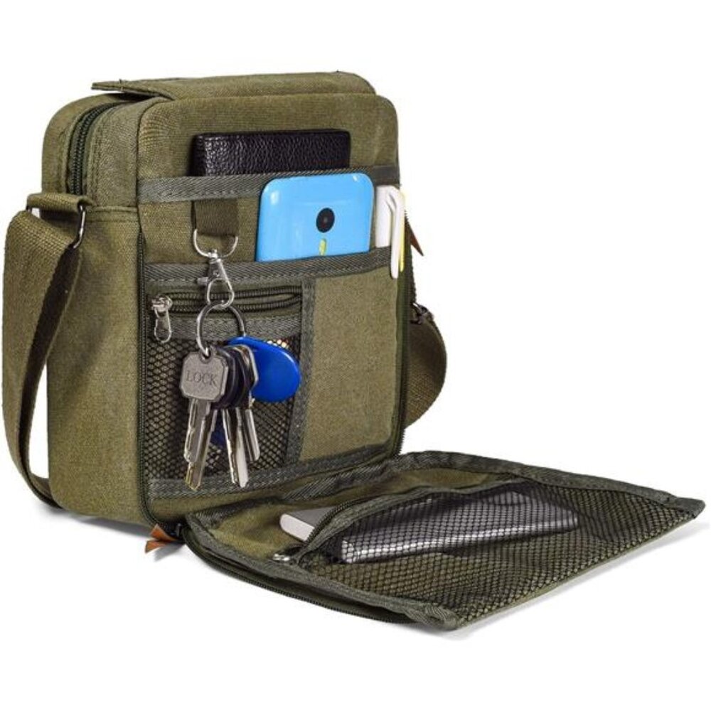 Canvas Small Messenger for Men Women, Mini Crossbody Shoulder Chest Travel Bag